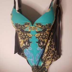 Le Besi Black Turquoise and Gold Swimsuit (XL)
